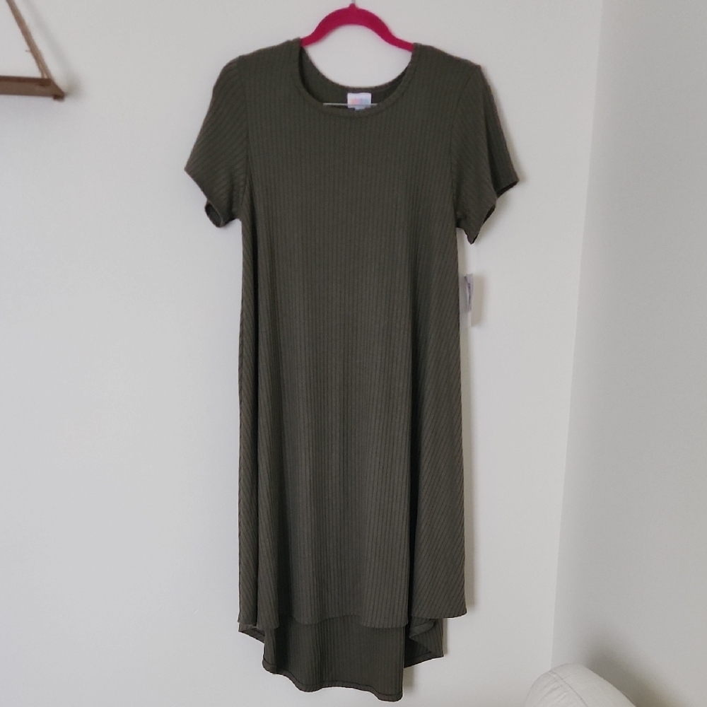 Casual Olive Green Ribbed Dress